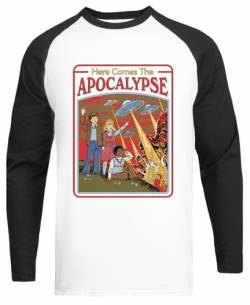 Here Comes The Apocalypse Weißes Unisex-Baseball-T-Shirt Schwarzes Ärmel-T-Shirt von Jinbetee