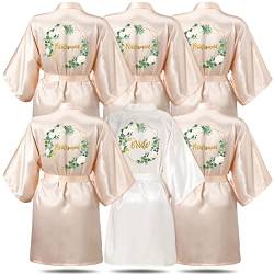 6 Stück Brautjungfern Satin-Bademäntel Braut Kimono Robe Getting Ready Hochzeit Robe für Hochzeit Party, Klassischer Stil 1, Einheitsgröße von Jinei