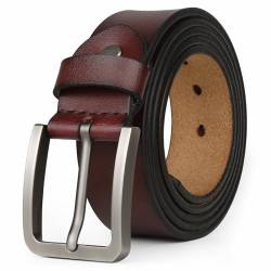 JingHao Gürtel Herren Leder 105-170cm Lässiger Jeansgürtel Lederguertel Herren Schwarz Braun 38mm Breite A18(105cm Fit für Taille 28"-30") von JingHao