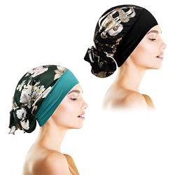 Jinlaili 2 × Ultraweiches Kopftuch für Chemotherapie, Kopfbedeckung Damen Sommer, Wrap Headscarf Beanie, Satin Turban Schlafmutze für Haarverlust Krebs Chemotherapie, Freizeit von Jinlaili