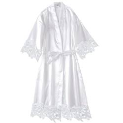 Jinlaili Braut Roben mit Stickerei mit Spitzenbesatz,Seidiger Satin Bademantel,Nachthemd Spitze,Damen Kimono Spitzen Robe,Satin Bademantel,für Hochzeit,Party (as3, alpha, l, regular, regular) von Jinlaili