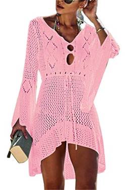 Jinsha-Bikini Cover-Up Pareos-Strandponcho Strandkleider-Gestrickte Damen-Sommer - Beach Swimwear Badeanzug Kurze Dress Sexy Mode Boho Elegant Festival Outfit Bikini & Strandkleider für Damen Rosa von Jinsha