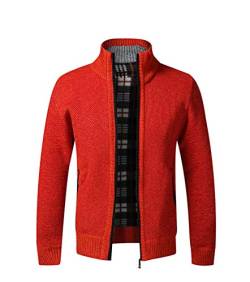 Jinsha Herren Strickjacke, Dicker Pullover, mit durchgehendem Reißverschluss, Stehkragen, warm, Fleece-gefüttert, Wintermantel(Orange Red XL) von Jinsha