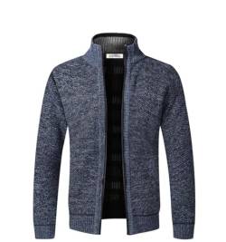 Jinsha Herren-Strickjacke Dicker-Pullover Stehkragen-Cardigan Winter - Warm Fleece-gefüttert Frühling Herbst Mantel Reißverschluss Sport Freizeit Klassisch Business Fashion Strickjacke(Blue Grey M) von Jinsha