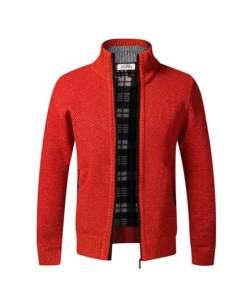 Jinsha Herren-Strickjacke Dicker-Pullover Stehkragen-Cardigan Winter - Warm Fleece-gefüttert Frühling Herbst Mantel Reißverschluss Sport Freizeit Klassisch Business Fashion Strickjacke(Orange Red XL) von Jinsha