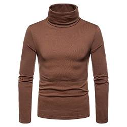 Herren Rollkragen Langarmshirt T-Shirts Slim Fit Rollkragenpullover Pullover Herbst Winter Rollkragenpulli Einfarbig Strickpullover Sweatshirt Unterzieh Elastisch Rollkragenshirt (XL, Coffee) von Jinwruny