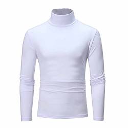 Jinwruny Herren Stehkragenshirt Langarm Herren Longsleeve Rollkragenpullover Regular Fit Langarmshirts Rollkragen Pullover Baumwolle Sweatshirt Unterzieh Elastisch Einfarbig, Weiß, XL von Jinwruny