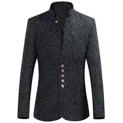 Jinwruny Männer Große Anzug Jacke Stehkragen Bankett Herren Bräutigam Langarm Anzüge Blazer mit Einreihig Knöpfe Vintage Host Tanz Party Karneval Freizeit Anzugjacke (M, Schwarz) von Jinwruny