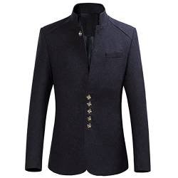 Männer Große Anzug Jacke Stehkragen Bankett Herren Bräutigam Langarm Anzüge Blazer mit Einreihig Knöpfe Vintage Regular Fit Sakko Hochzeit Host Tanz Party Karneval Freizeit Anzugjacke (XL, Wein) von Jinwruny