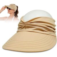Jioson Sonnenhut Sonnenhüte Damen Sommer Hüte mit Pferdeschwanz Beige (Sommerhut Breite Krempe Outdoor, 1-St., 1-st) UV-Schutz Sonnenblende atmungsaktivem von Jioson