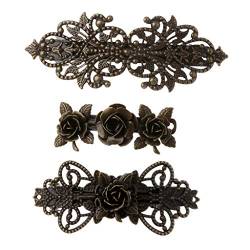 Haarspangen mit Rosenblüten, Antik-Bronze, Retro-Vintage-Metall, französische Haarspangen, Haarschmuck, Haarklammern, groß, 3 Stück von Jiqoe