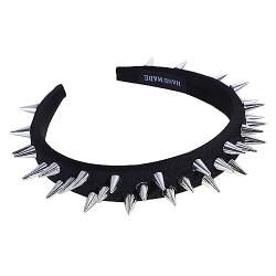 Legierungs Nieten Design Stirnbänder Elastisches Damen Make Up Stirnband Übertrieben Verstellbar Halloween Punk Haarband Rutschfestes Nieten Stirnband Silber von Jiqoe