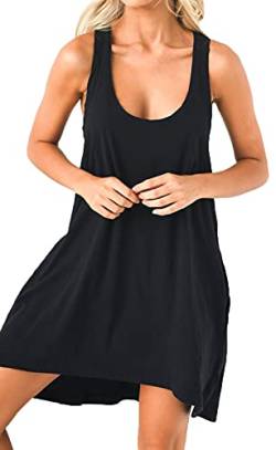 Damen Sexy Sommerkleider Ärmellos Tank Top Minikleid Rundhals Loose Strandkleid Casual Oversize Einfarbig Kleid（L,3061-BK） Schwarz von Jiraewh