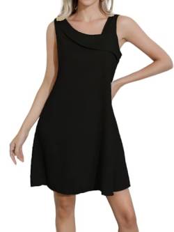 Jiraewh Damen Lose Mini-Tankkleid ärmelloses Casual Sommerkleid Textur Einfarbig Urlaubskleid (S, Schwarz) von Jiraewh