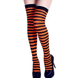 Jiraunvy Extra Lange Socken Druck Long Knie Party Socken Phantastisches Frauenkleid Stripe Requisiten Anziehen Socken Socken Für Damen (Orange, One Size) von Jiraunvy