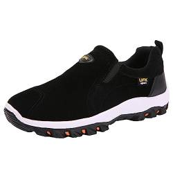 JiuQing Herren-Wanderschuhe Slip-On-Wanderschuhe Leichte Niedrige Lässige Reise-Sneaker,Schwarz,47 EU von JiuQing