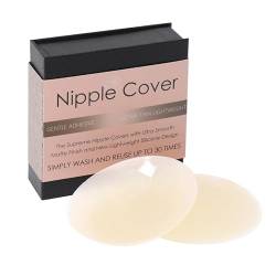 Jiuday 100% Silikon Nippelpads Damen Nipple Cover Wiederverwendbare Ultra Dünne Brustwarzenabdeckung Selbstklebende Nippli Staubdichte Box-8 cm (Hellbeige) von Jiuday