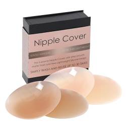 Jiuday 100% Silikon Nippelpads Damen Nipple Cover Wiederverwendbare Ultra Dünne Unsichtbare Brustwarzenabdeckung Selbstklebende Nippli mit Staubdichte Box-8 cm (Beige+Kaffee) von Jiuday