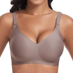 Jiuday BH Damen ohne Bügel Push Up BH Große Größen Guter Halt Bügelloser BH Seamless Bra Soft BH ohne Buegel Bequemer T Shirt V-Ausschnitt Bralette (Kaffee,3XL) von Jiuday