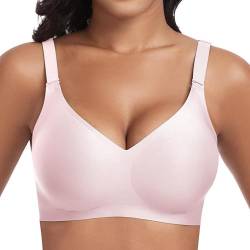 Jiuday BH Damen ohne Bügel Push Up BH Große Größen Guter Halt Bügelloser BH Seamless Bra Soft BH ohne Buegel Bequemer T Shirt V-Ausschnitt Bralette (Rosa,M) von Jiuday