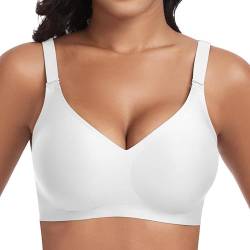 Jiuday BH Damen ohne Bügel Push Up BH Große Größen Guter Halt Bügelloser BH Seamless Bra Soft BH ohne Buegel Bequemer T Shirt V-Ausschnitt Bralette (Weiß,XL) von Jiuday