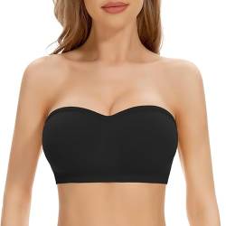 Jiuday Bandeau BH Trägerlos Gepolstert Trägerloser BH Push Up mit Rutschfester Silikon Transparente Träger Damen Tube Top Bralette ohne Bügel (Schwarz,L) von Jiuday