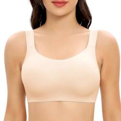 Jiuday BH Damen ohne Bügel Push Up BHS für Große Brüste Starker Halt Bügelloser BH Seamless BH Gepolstert Nahtlos Bequemer Tshirt BH Schlaf BH Weich Bra Bralette (Beige,2XL) von Jiuday