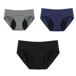 Jiuday Perioden Unterwäsche Starke Blutung Baumwolle Periodenunterschwäsche für Damen Mädchen (Schwarz+Grau+Blau#01,M) von Jiuday