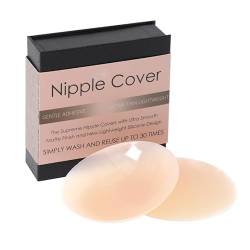 Jiuday 100% Silikon Nippelpads Damen Nipple Cover Wiederverwendbare Ultra Dünne Unsichtbare Brustwarzenabdeckung Selbstklebende Nippli mit Staubdichte Box-8 cm (Beige) von Jiuday