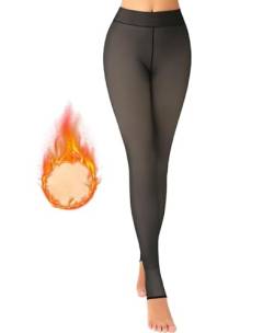 Jiuday Thermo Strumpfhose Damen Strumpfhosen Damen Winter Fleece Gefütterte Strumpfhose Warme Dicke Thermostrumpfhosen Hohe Taille Natürlich (220g Falsches Translucent Schwarz-Steigbügel,S) von Jiuday