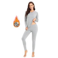 Jiuday Thermounterwäsche Damen Winter Funktionswäsche Set Warm Thermo Oberteil & Leggings Atmungsaktiv Flexibel Skiunterwäsche für Hause Wintersport (Grau,S) von Jiuday