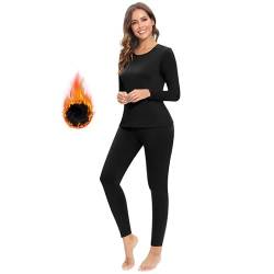 Jiuday Thermounterwäsche Damen Winter Funktionswäsche Set Warm Thermo Oberteil & Leggings Atmungsaktiv Flexibel Skiunterwäsche für Hause Wintersport (Schwarz,L) von Jiuday