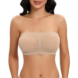 Jiuday Trägerloser BH Damen Bandeau BH ohne Träger Gepolsterter BH Nahtloser BH Tube Top Bralette (Beige,M) von Jiuday