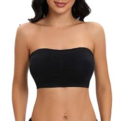 Jiuday Trägerloser BH Damen Bandeau BH ohne Träger Gepolsterter BH Nahtloser BH Tube Top Bralette (Schwarz,L) von Jiuday