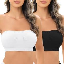 Jiuday Trägerloser BH Gepolstert Bandeau BH ohne Träger ohne Bügel Nahtloser Seamless Tube Top Bralette BH für Damen (Schwarz+Weiß,XL) von Jiuday