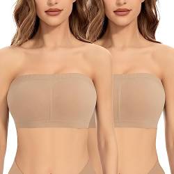 Jiuday Trägerloser BH ohne Gepolstert Bandeau BH BH Trägerlos ohne Bügel Nahtloser Seamless Tube Top Bralette für Damen (Beige+Beige,M) von Jiuday