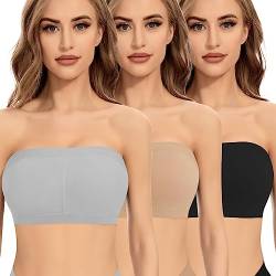 Jiuday Trägerloser BH ohne Gepolstert Bandeau BH BH Trägerlos ohne Bügel Nahtloser Seamless Tube Top Bralette für Damen (Schwarz+Beige+Grau,S) von Jiuday