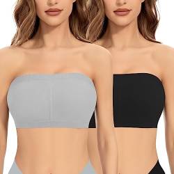 Jiuday Trägerloser BH ohne Gepolstert Bandeau BH BH Trägerlos ohne Bügel Nahtloser Seamless Tube Top Bralette für Damen (Schwarz+Grau,2XL) von Jiuday