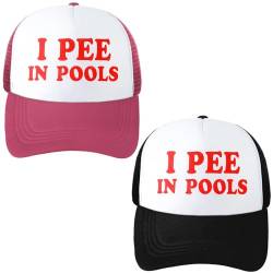 Jiuguva Lustige Trucker-Kappe, 2 Stück, "I Pee in Pools", Retro, lustige Baseballkappe, verstellbar, Netzstoff, Erwachsenenhut, Schwarz, Rosenrot, 1 von Jiuguva