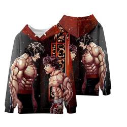 Jiumaocleu Anime BAKI Hoodie Sweatshirt, Hanma Baki Yujiro 3D Pullover Mode Lose Langarm Cosplay Top für Jungen Herren von Jiumaocleu