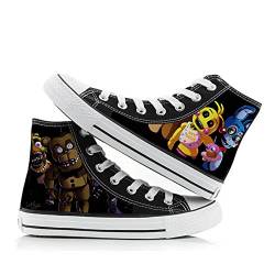 Jiumaocleu Five Nights Spiel Canvas Schuhe FNAF Merch Cosplay Schuhe High Top Paar Doodle Schuhe Mode Turnschuhe Casual Sneakers für Damen Herren, Typ 2, 39.5 EU von Jiumaocleu