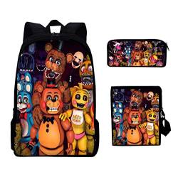 Jiumaocleu Fnaf Rucksack Fünf Nacht Spiel Schultasche Set für Jungen Mädchen Anime Rucksack mit Schultertasche Federmäppchen Fnaf Rucksack Casual Daypacks Reisetasche, Typ 1 von Jiumaocleu