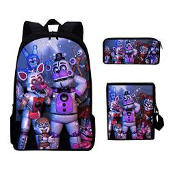 Jiumaocleu Fnaf Rucksack Fünf Nacht Spiel Schultasche Set für Jungen Mädchen Anime Rucksack mit Schultertasche Federmäppchen Fnaf Rucksack Casual Daypacks Reisetasche, Typ 3 von Jiumaocleu