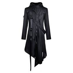 Jiumaocleu Herren Lange Tenchcoats Steampunk Vintage Kapuzenjacke Winddicht Warm Mittelalter Gothic Viktorianischen Unregelmäßigen Frack Halloween Weihnachten Kostüm S-5XL, Schwarz , M von Jiumaocleu