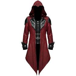 Jiumaocleu Herren Trenchcoat Gothic Kostüm Kapuzenjacke Mittelalter Umhang Viktorianischer Schwanzmantel Steampunk Mittelalter Halloween Maskerade Retro Spleißen Kostüm Mantel S-5XL, rot, XXXXX-Large von Jiumaocleu