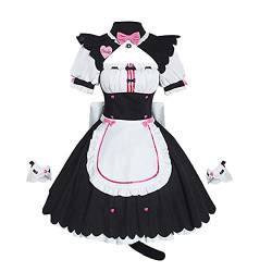 Jiumaocleu NEKOPARA Anime Cosplay Kostüm Anzug Chocolat Lolita Kleid French Maid Verkleidung Weiß Schürze Dienstmädchen Kleid und Katzenohren mit Schwanz und Handgelenk Zubehör, rose, XXL von Jiumaocleu