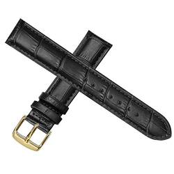 Jksdp Universelle Ersatz Uhrenarmband Leder Lederband für Männer Frauen 12mm 14mm 16mm 18mm 19mm 20mm 21mm 22mm Uhrenarmband, schwarzes Gold, 14mm von Jksdp
