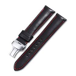 Quick Release Band 18/19 / 20/21 / 22mm Uhrenarmband-Lederband, schwarz mit roten, 22mm von Jksdp