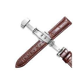 Uhrenarmband Leder 20mm 22mm Edelstahl-Schmetterlings-Bügel 12-24mm Uhrenarmbänder Brown White Line,19mm von Jksdp