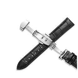 Uhrenarmband Leder 20mm 22mm Edelstahl-Schmetterlings-Bügel 12-24mm Uhrenarmbänder Schwarz,16mm von Jksdp